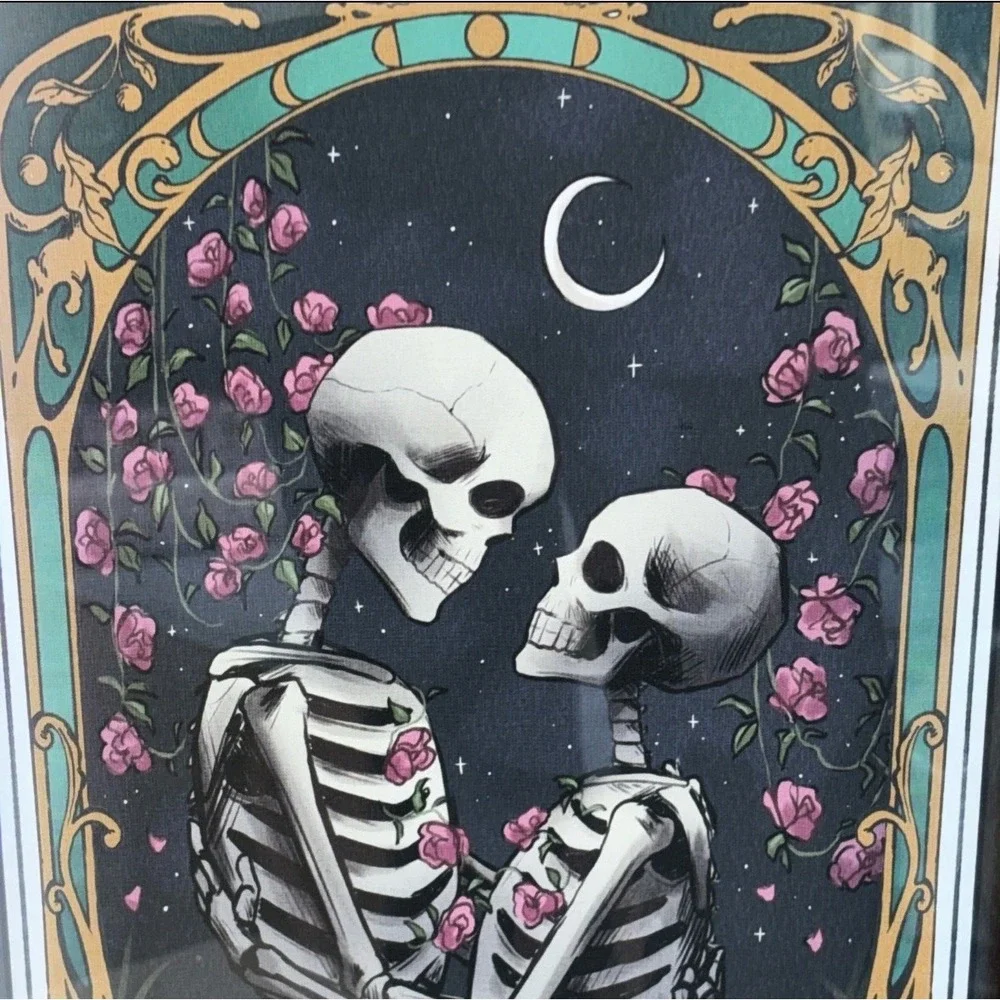 Sapna Shah The Lovers Tarot Card Skeleton Framed Wall Art Gothic Decor 11x15